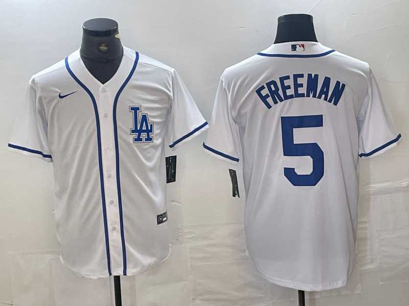 Men%27s Los Angeles Dodgers #5 Freddie Freeman White Cool Base Baseball Jersey